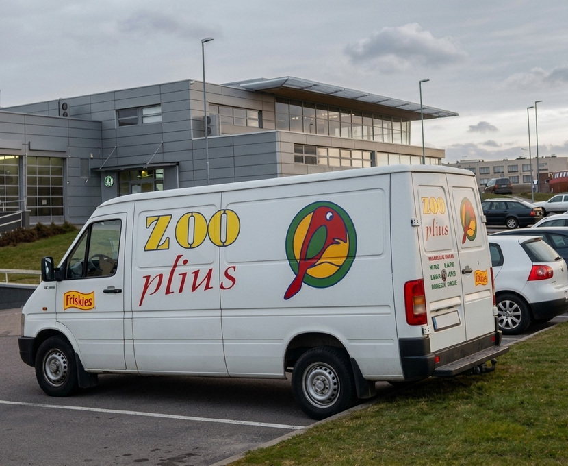 Komercinis transportas apklijuotas logotipais
